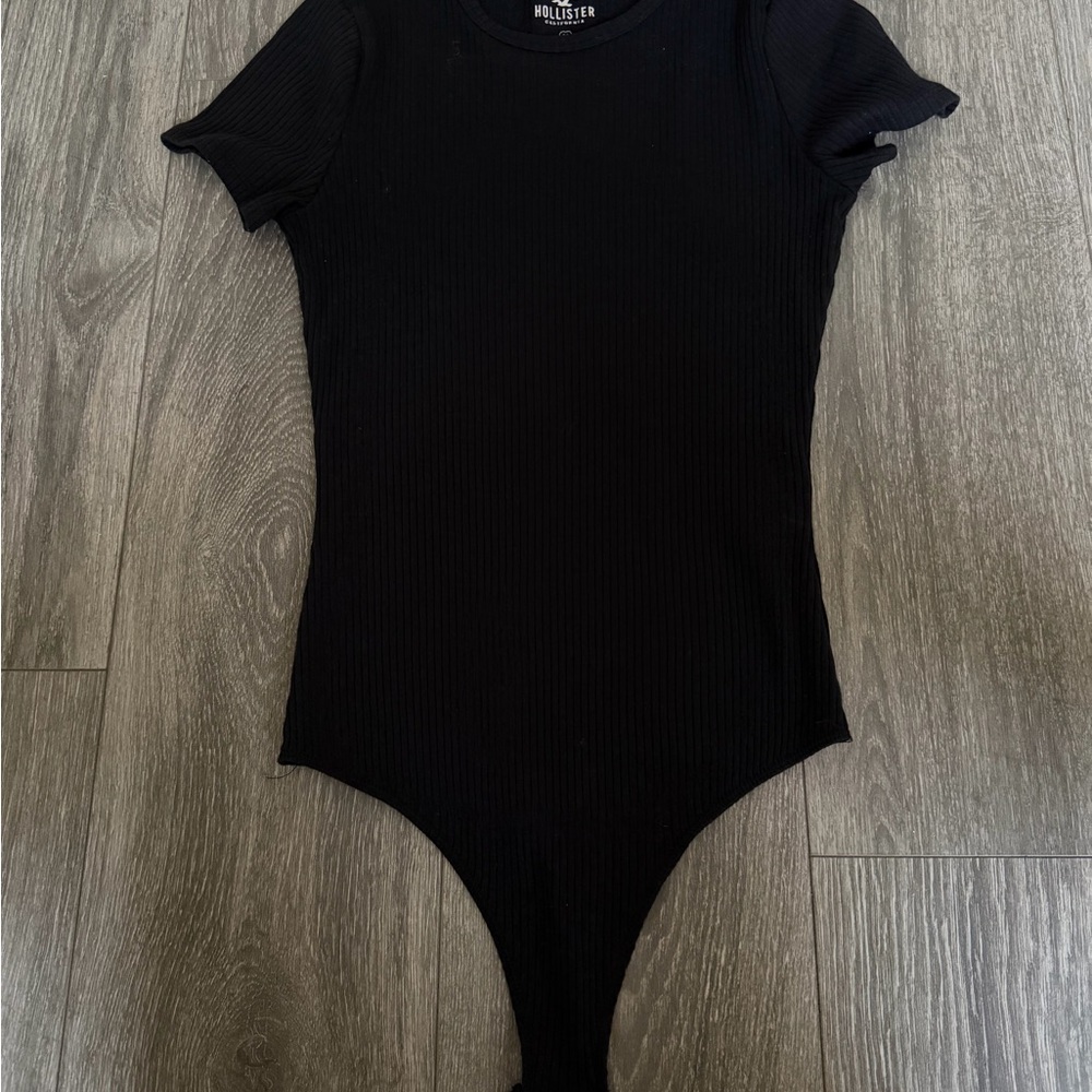 Hollister Black Ribbed Short Sleeve Bodysuit One-Piece